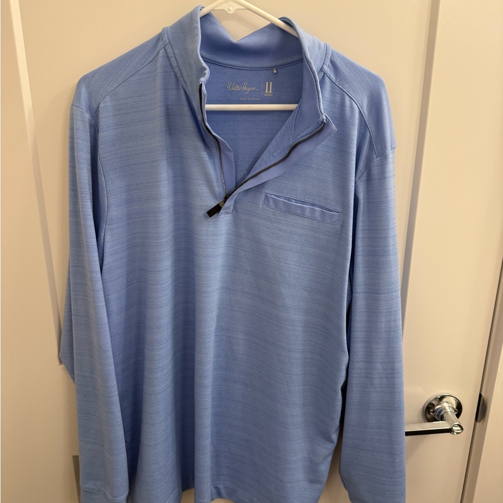 Light Blue Quarter-Zip Long Sleeve Polo